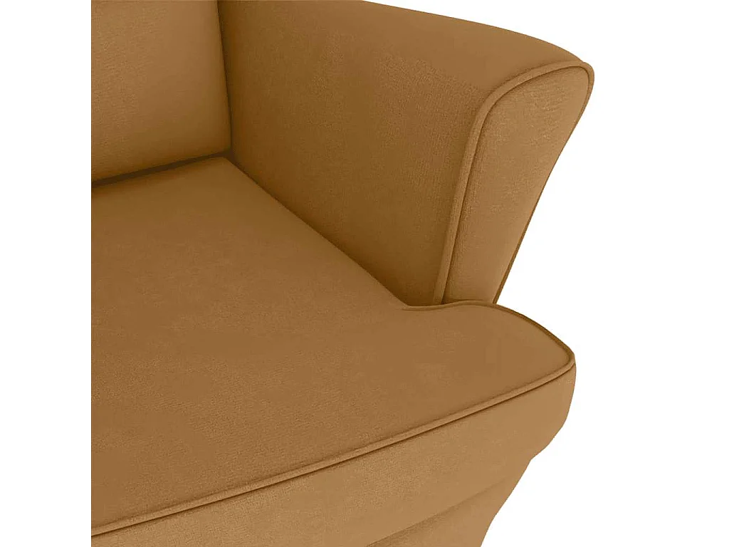 Fauteuil à bascule à oreilles en velours marron bois massif