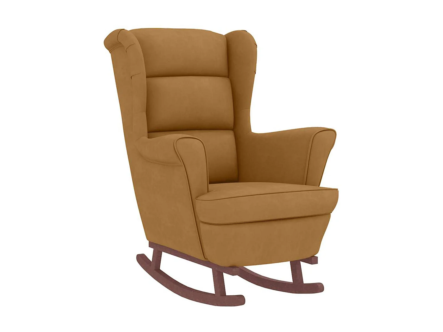 Fauteuil à bascule à oreilles en velours marron bois massif
