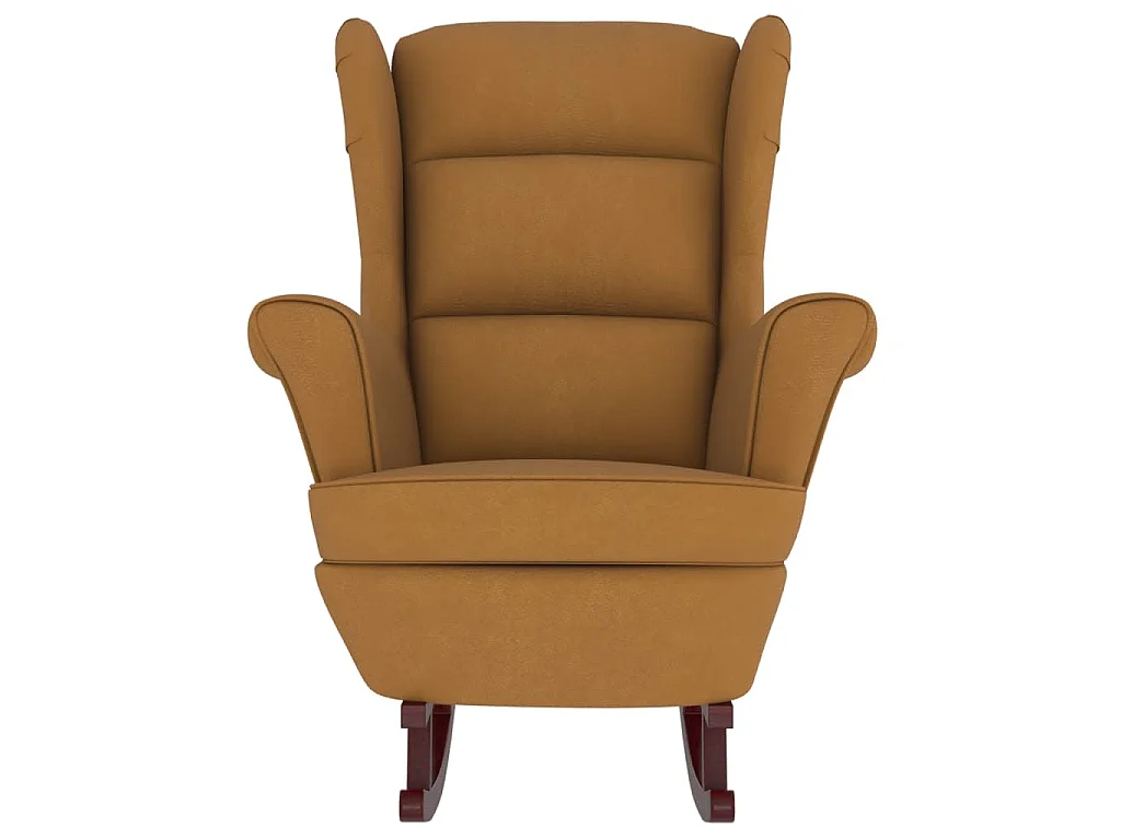 Fauteuil à bascule à oreilles en velours marron bois massif
