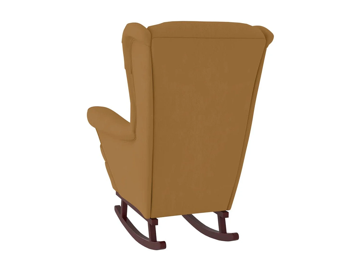 Fauteuil à bascule à oreilles en velours marron bois massif