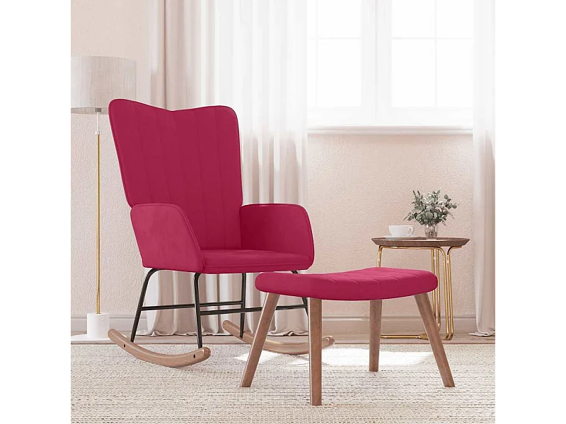 Chaise à bascule avec repose-pied Rouge bordeaux Velours