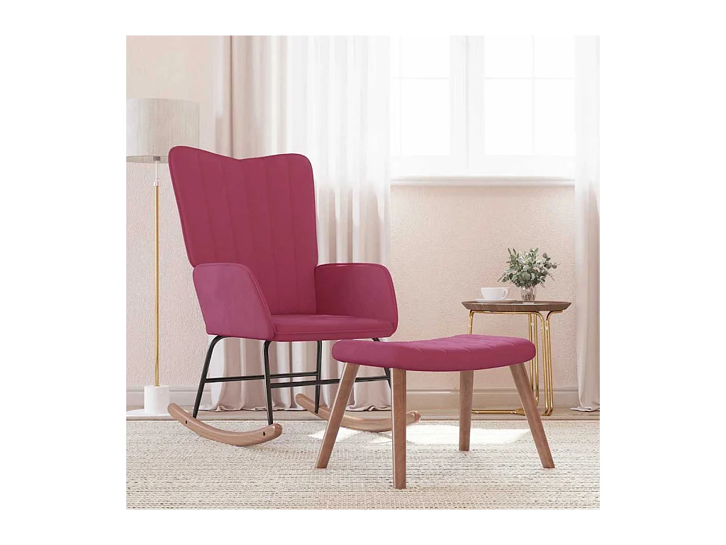 Schommelstoel met voetenbank fluweel wijnrood