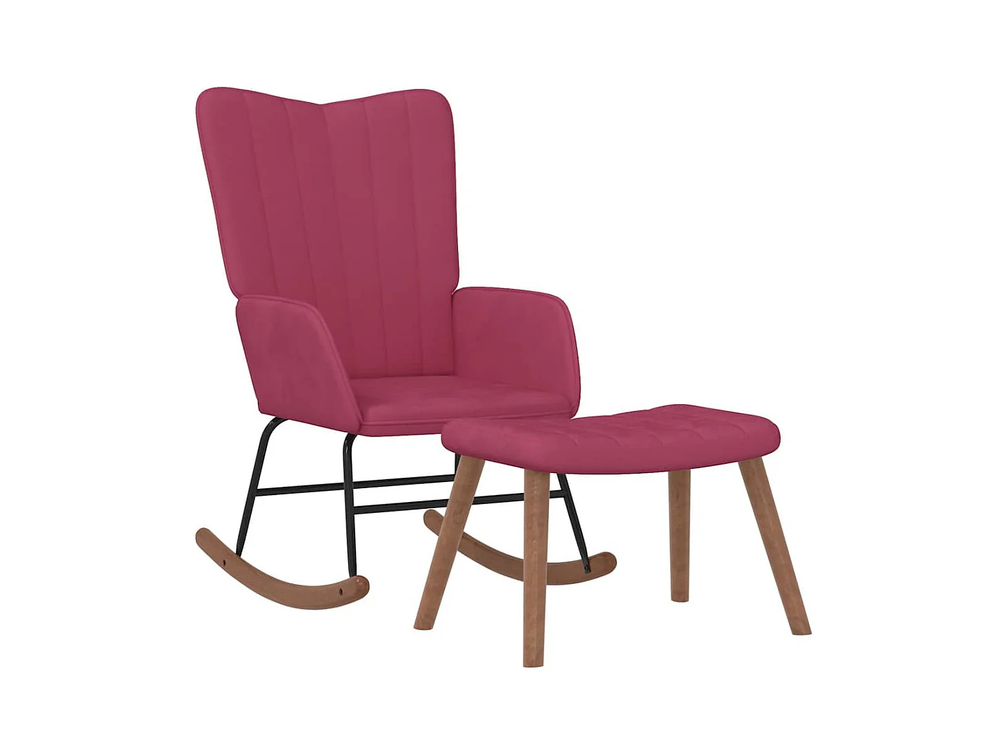 Schommelstoel met voetenbank fluweel wijnrood