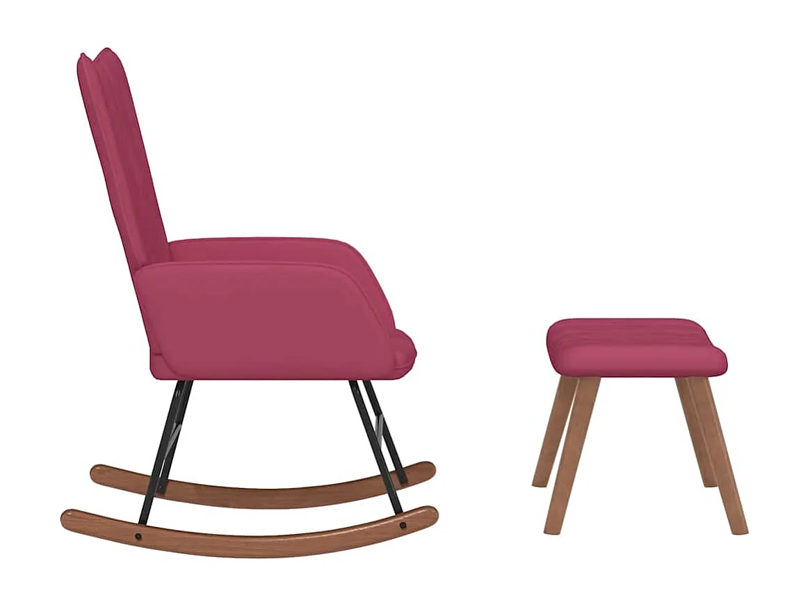 Schommelstoel met voetenbank fluweel wijnrood