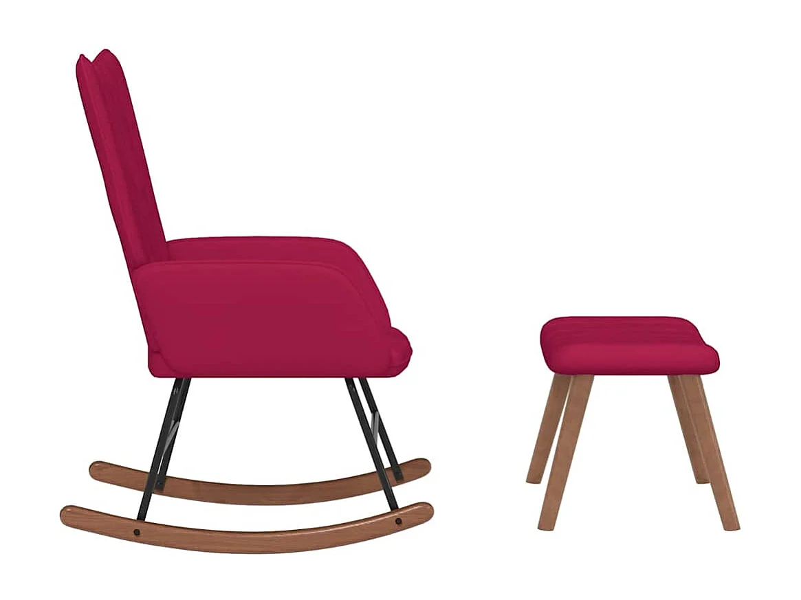 Chaise à bascule avec repose-pied Rouge bordeaux Velours