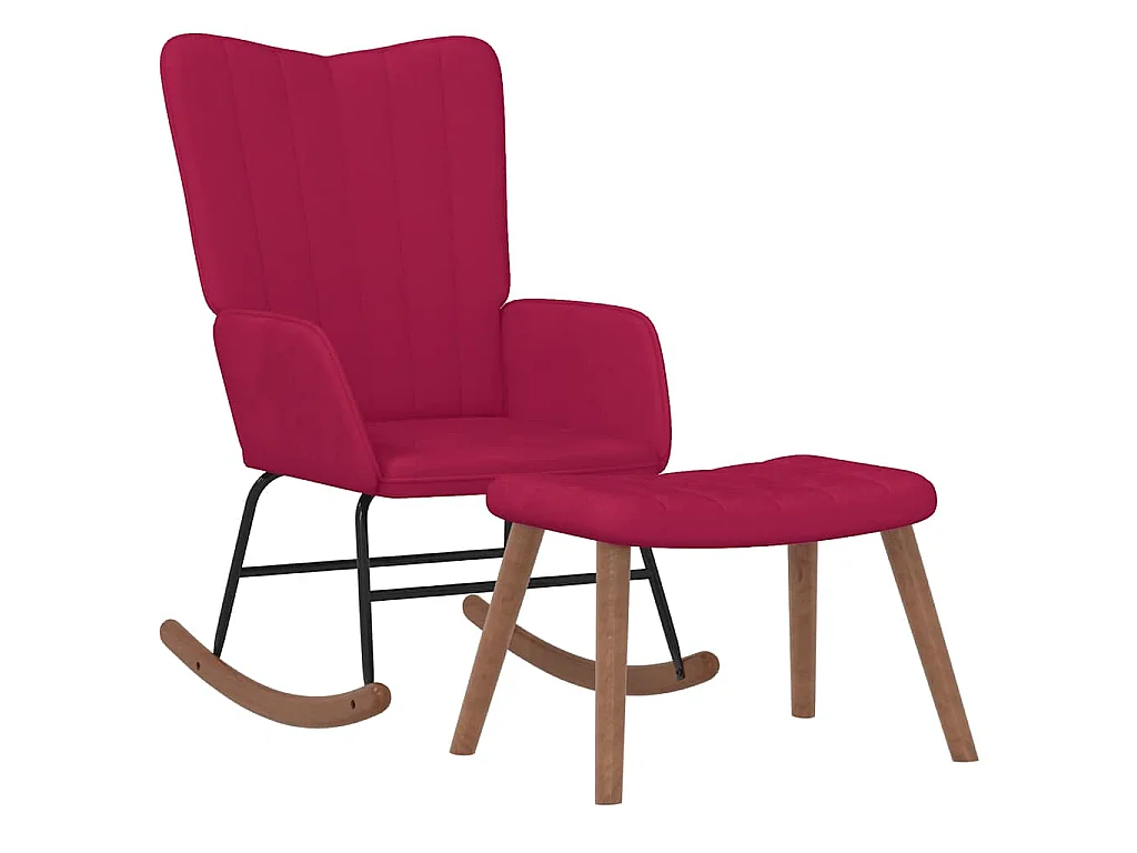 Schommelstoel met voetenbank fluweel wijnrood