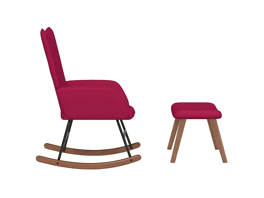 Schommelstoel met voetenbank fluweel wijnrood