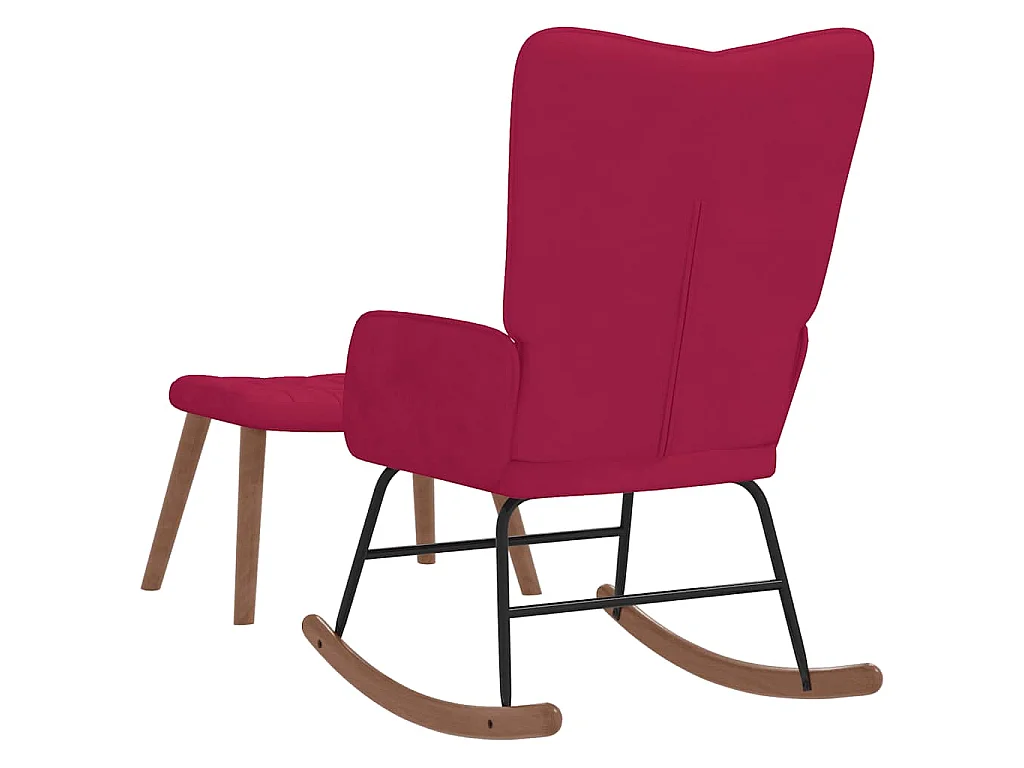 Schommelstoel met voetenbank fluweel wijnrood