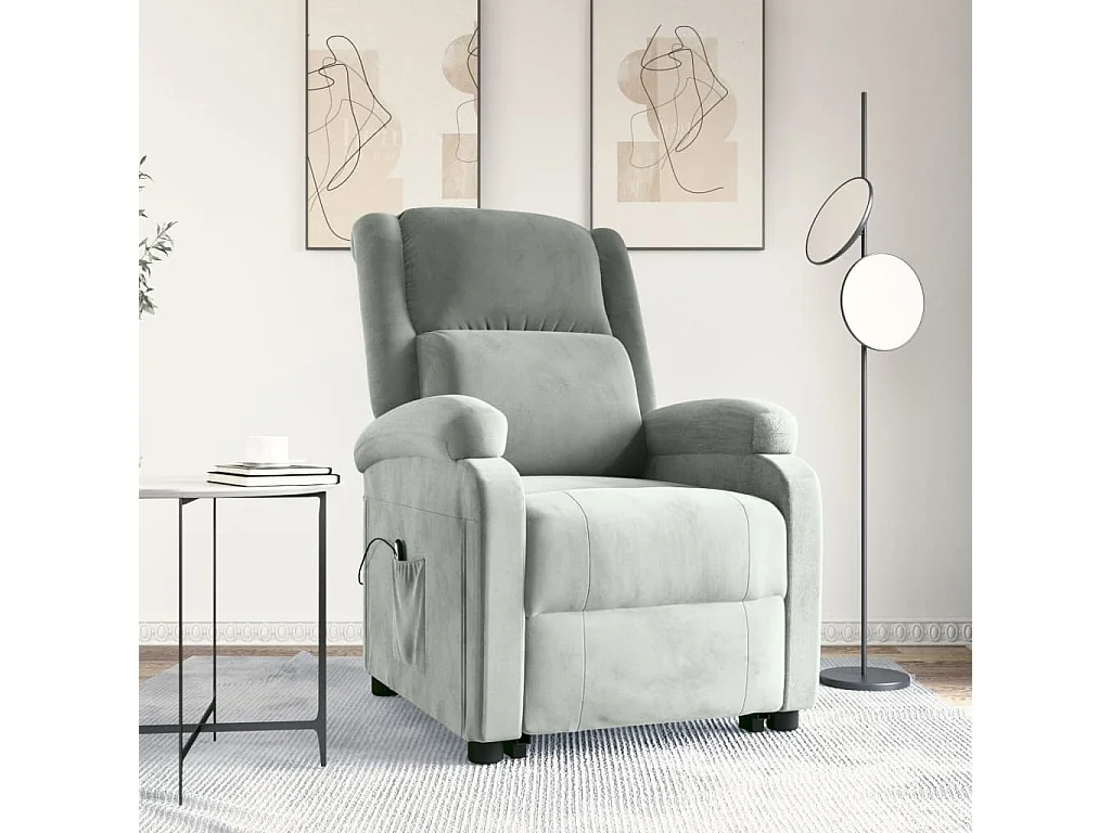 Sillón elevable de terciopelo gris claro