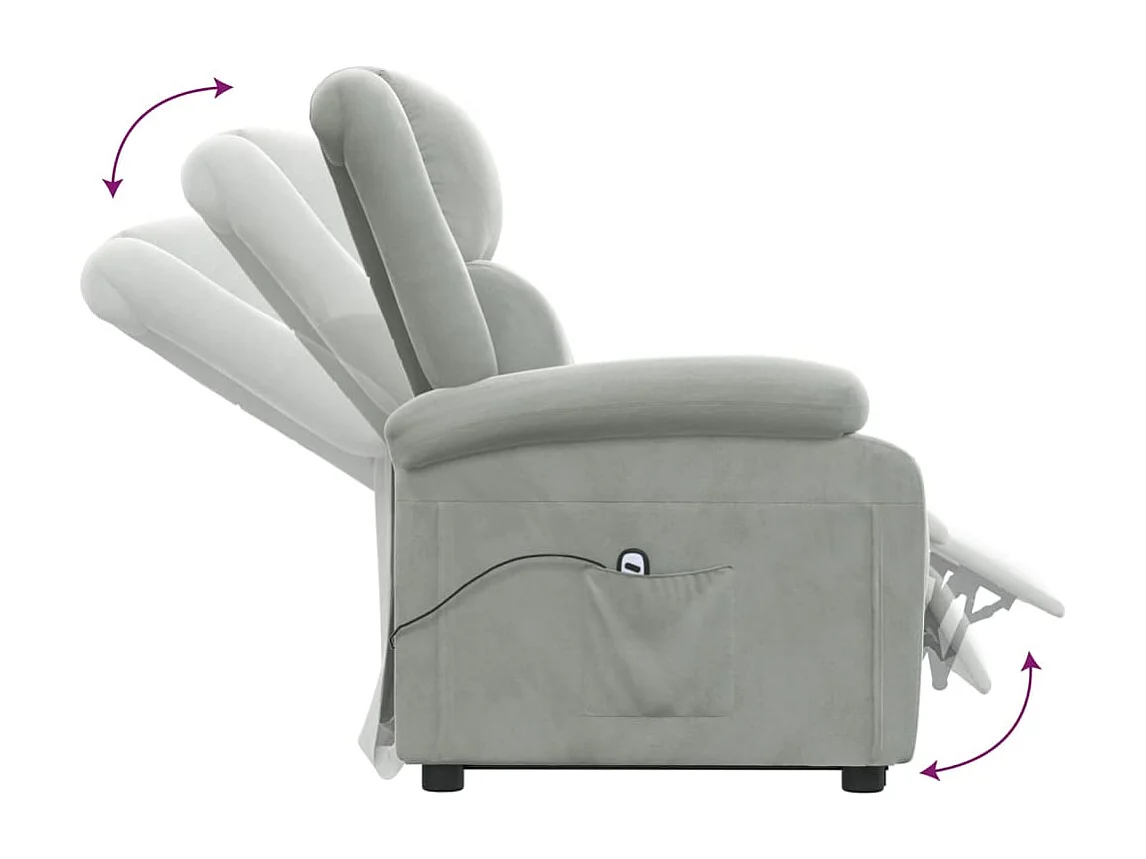 Sillón elevable de terciopelo gris claro