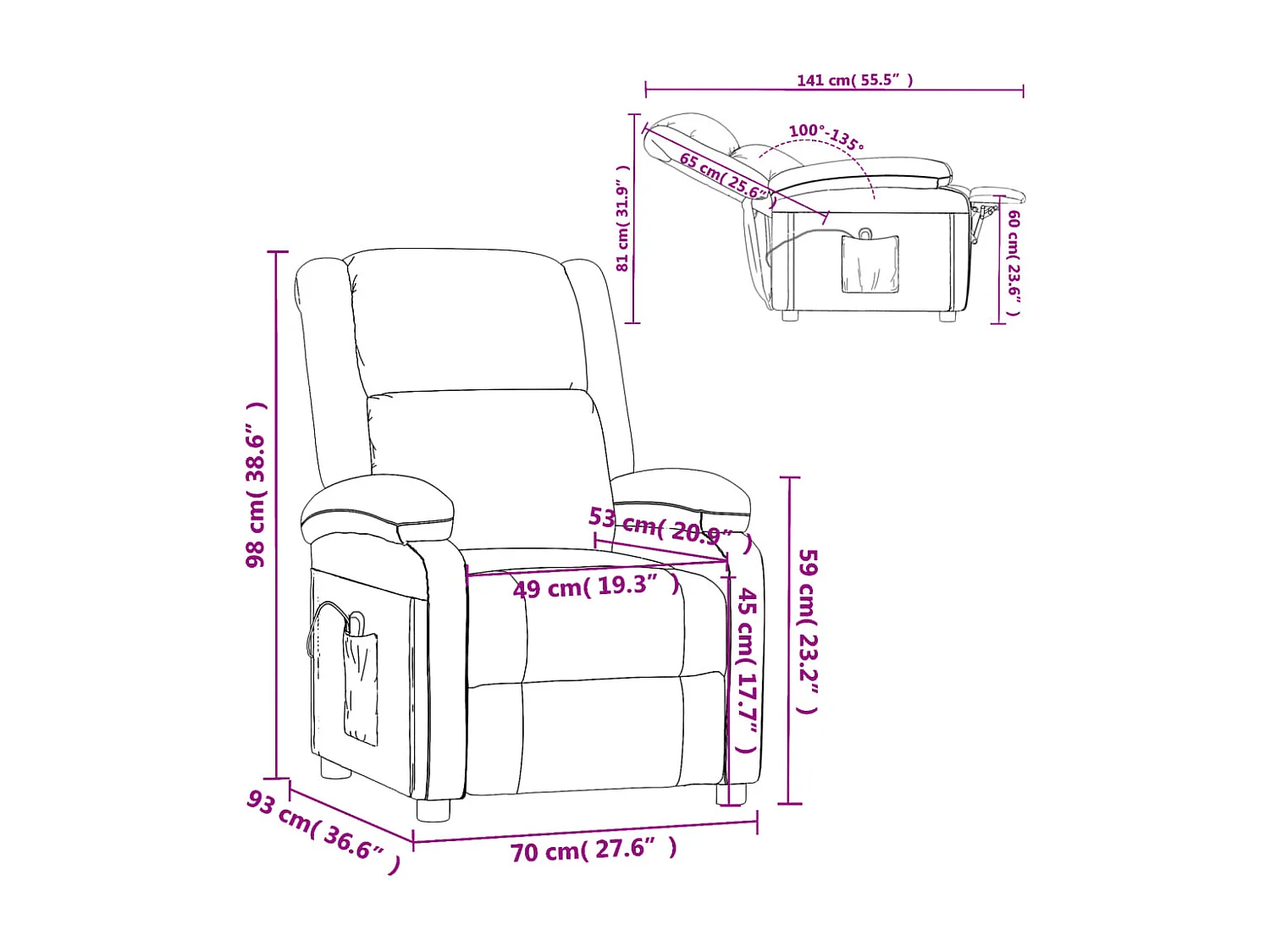 Fauteuil inclinable électrique gris clair velours