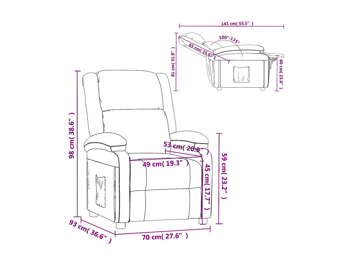 Fauteuil inclinable noir velours