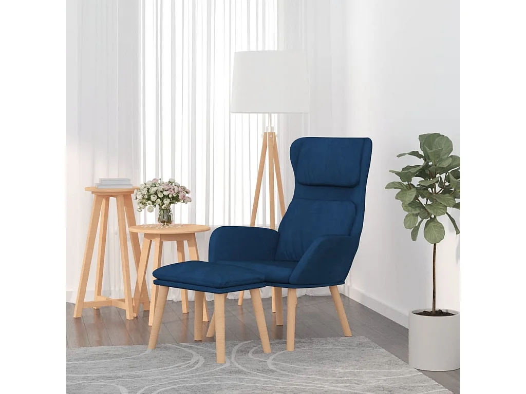 Chaise de relaxation avec tabouret Bleu Velours