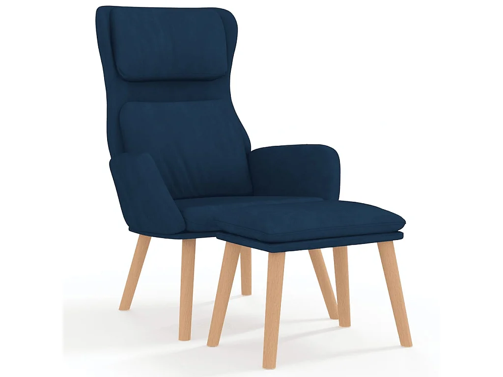 Chaise de relaxation avec tabouret Bleu Velours