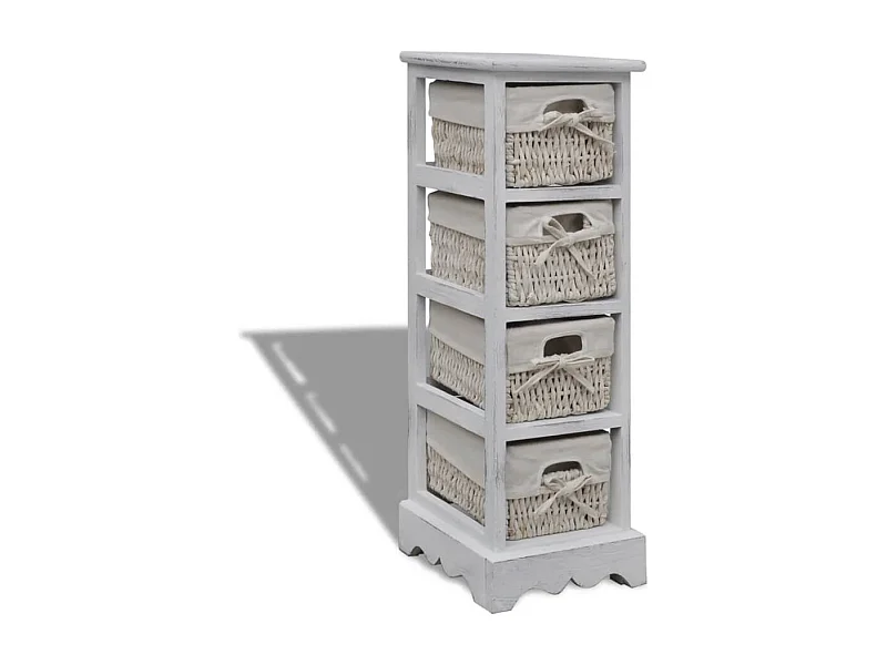 Étagère de rangement en bois 4 paniers en tissage Blanc
