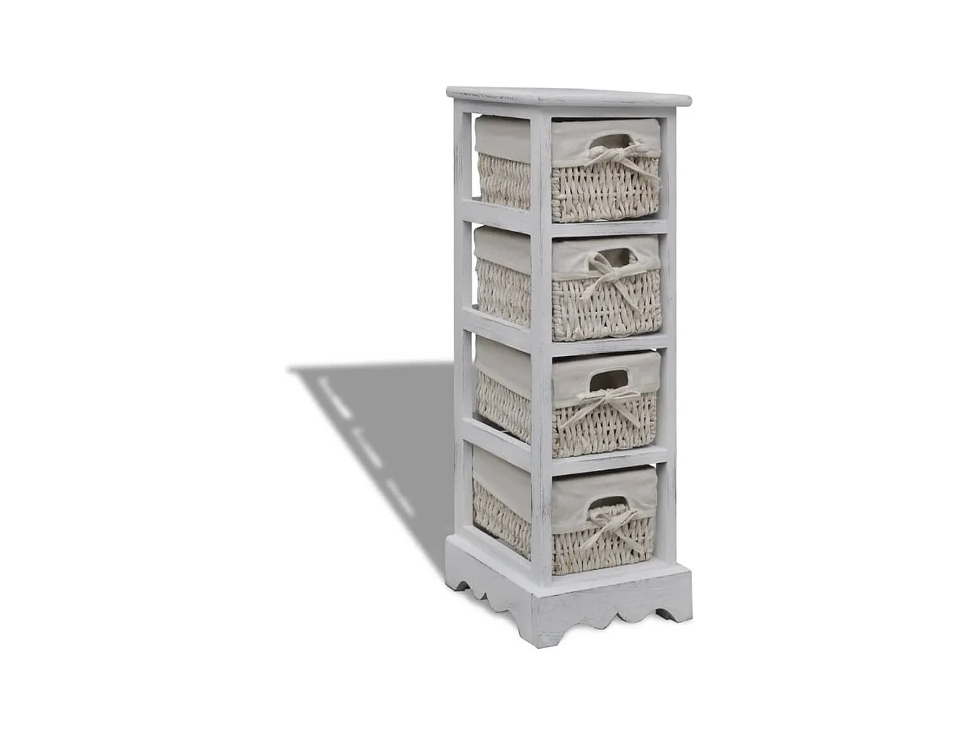 Étagère de rangement en bois 4 paniers en tissage Blanc