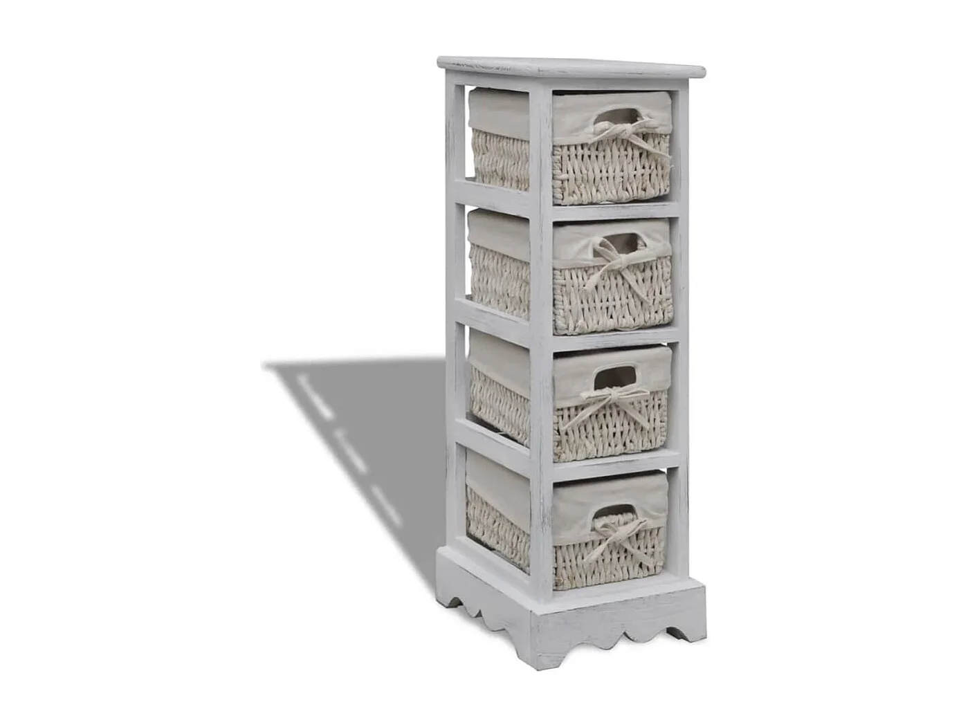 Étagère de rangement en bois 4 paniers en tissage Blanc