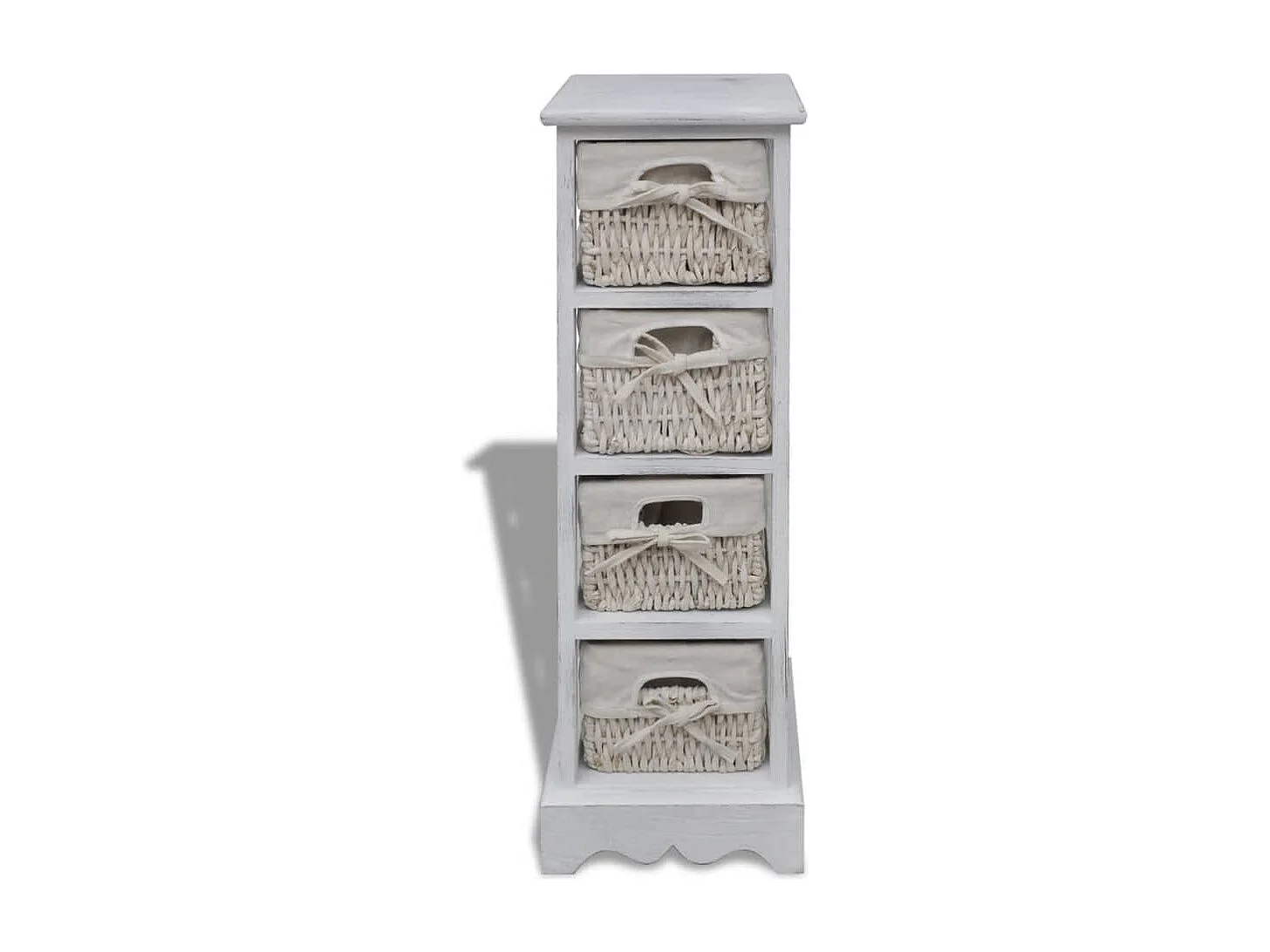 Étagère de rangement en bois 4 paniers en tissage Blanc