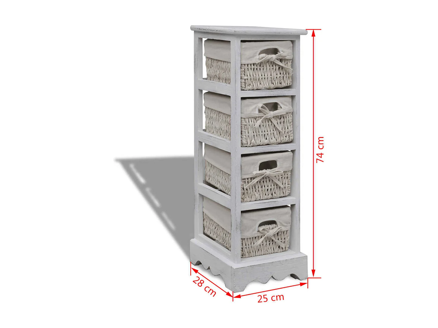 Étagère de rangement en bois 4 paniers en tissage Blanc