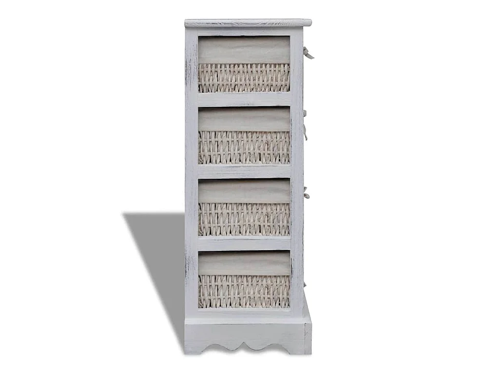 Étagère de rangement en bois 4 paniers en tissage Blanc