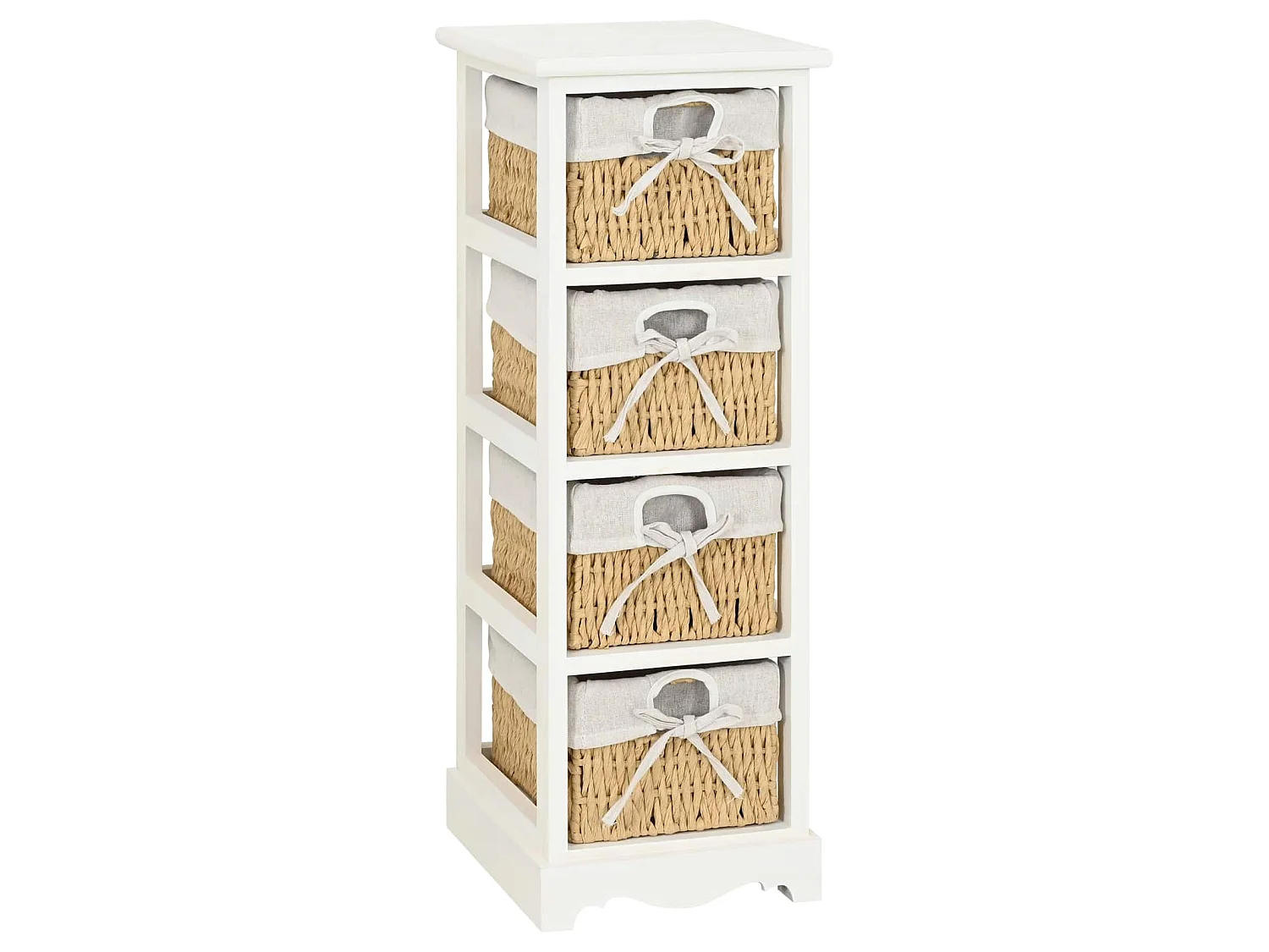 Korbregal Holz mit 4 Körben Weiß
