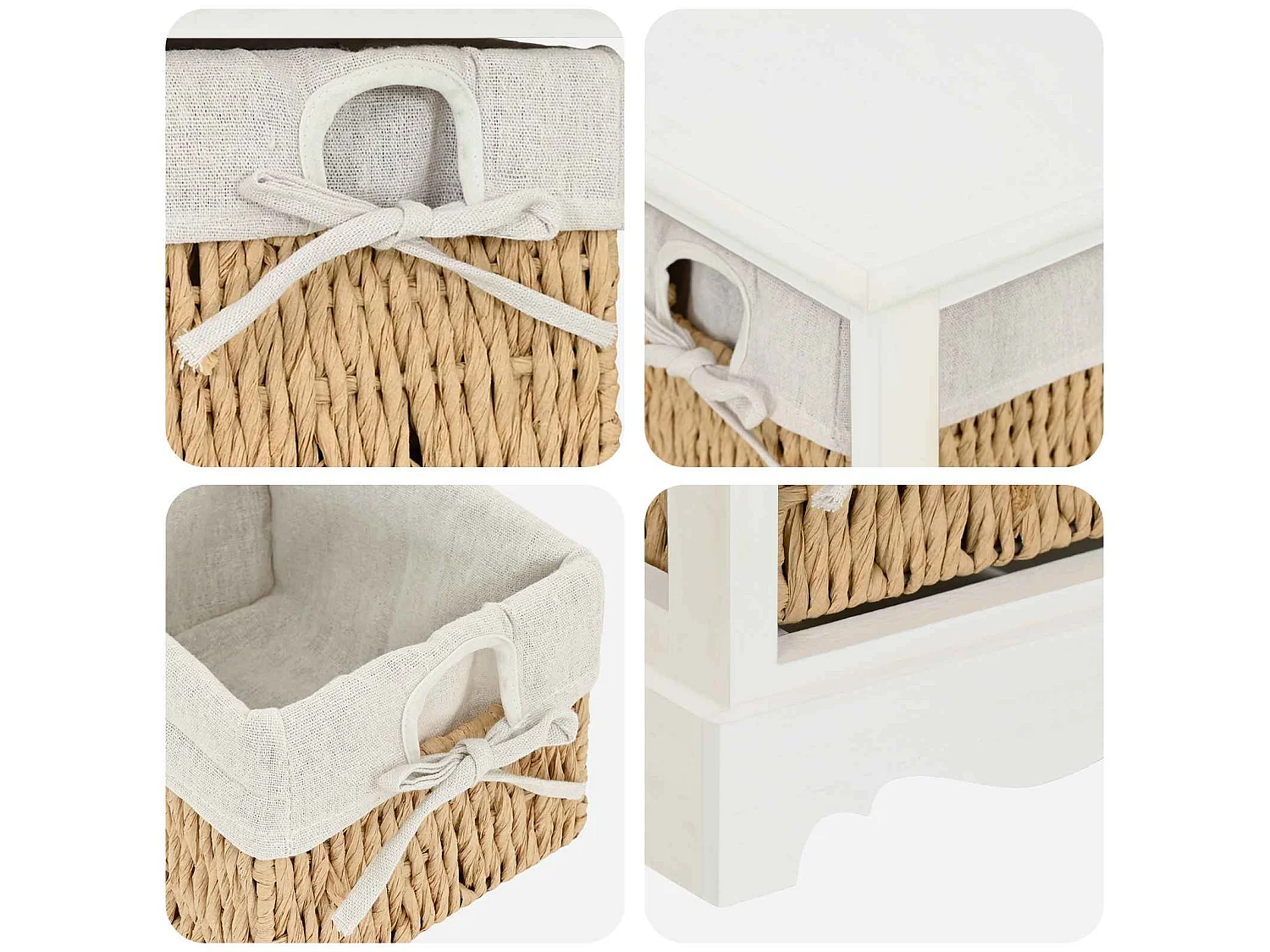 Korbregal Holz mit 4 Körben Weiß