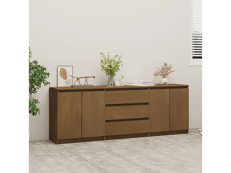 Credenza Marrone Ambra 180x36x65 cm in Legno Massello di Pino