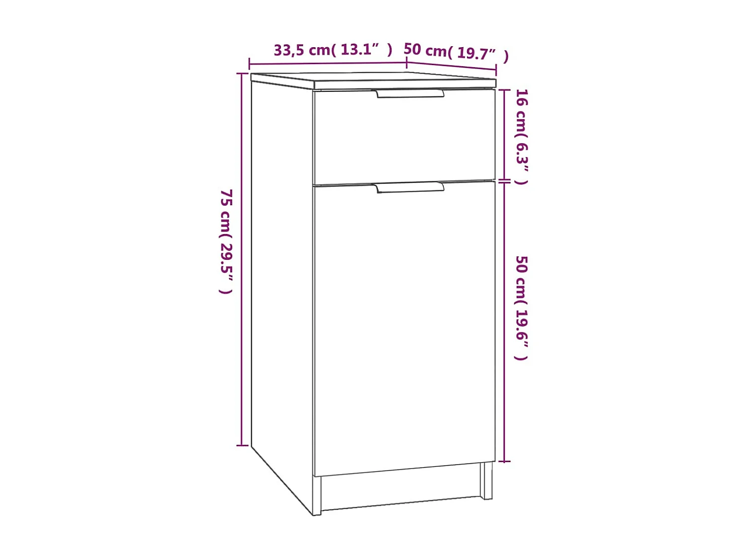Bureaukast 33,5x50x75 cm bewerkt hout bruin eikenkleur