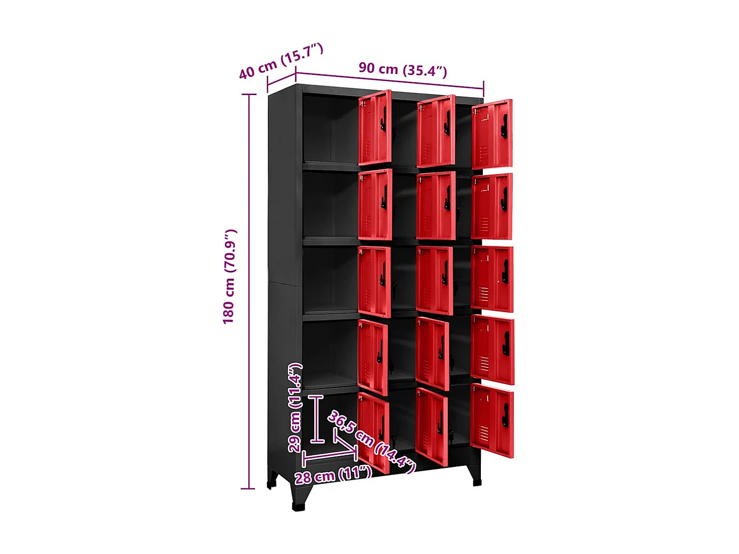 Lockerkast 90x40x180 cm staal antracietkleurig en rood