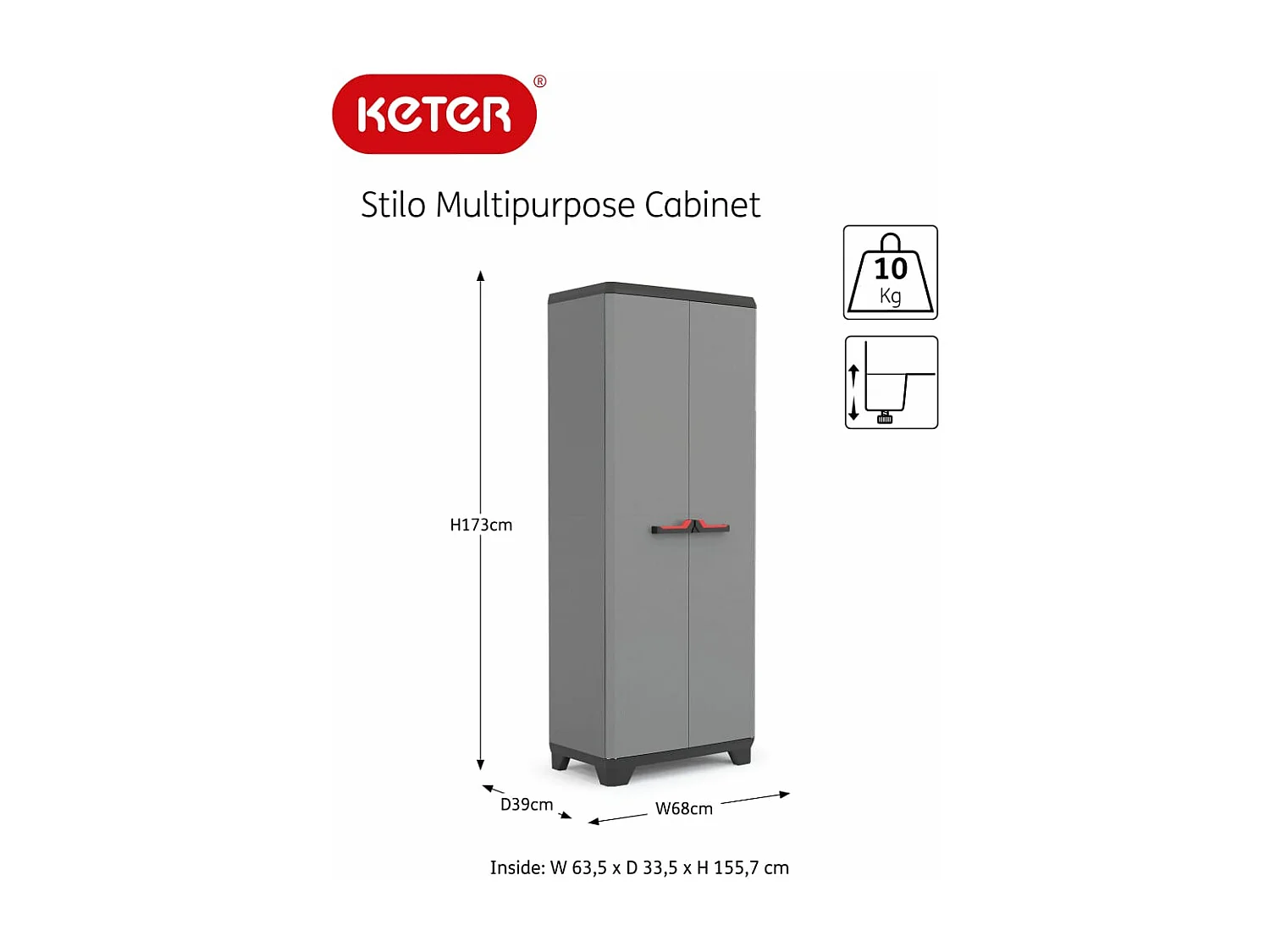 Armoire de rangement polyvalente Stilo Gris et noir 173 cm