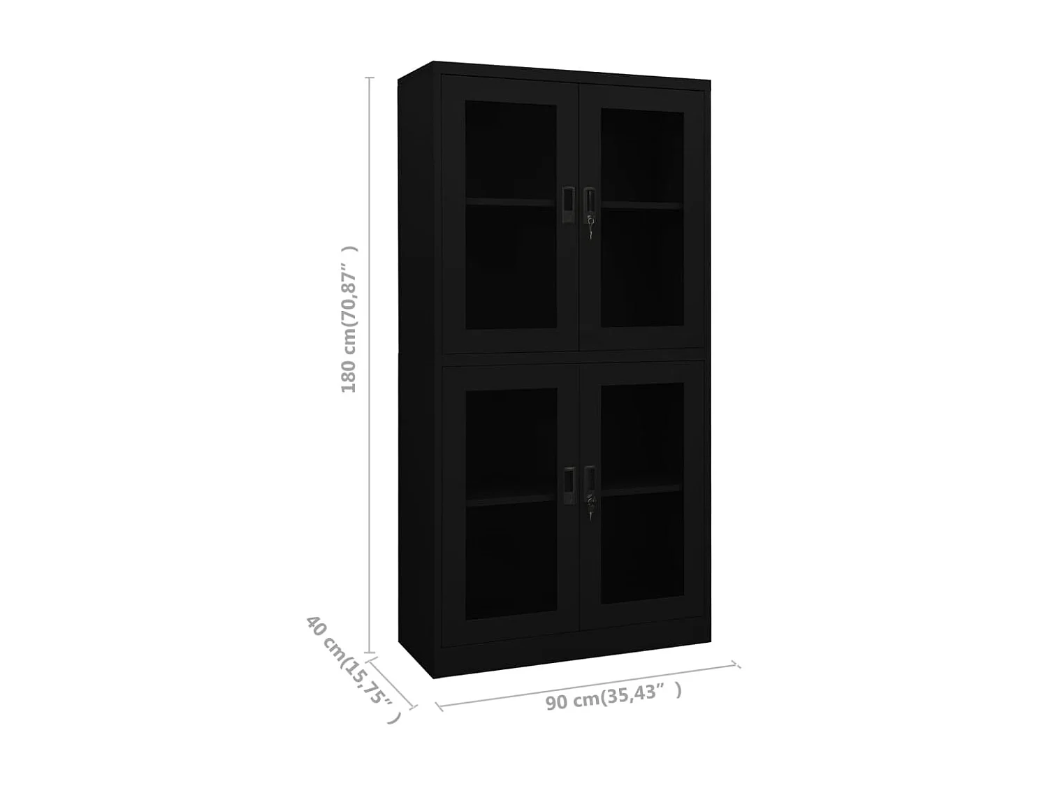 Armadio per Ufficio Nero 90x40x180 cm in Acciaio e Vetro