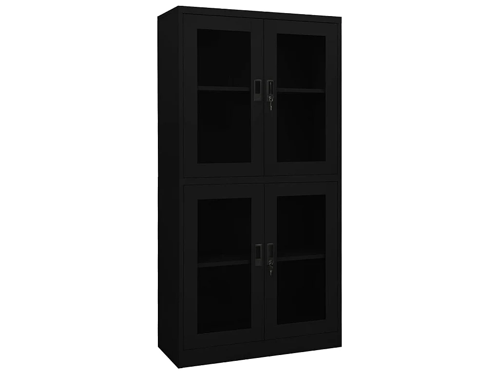 Büroschrank Schwarz 90x40x180 cm Stahl und Hartglas