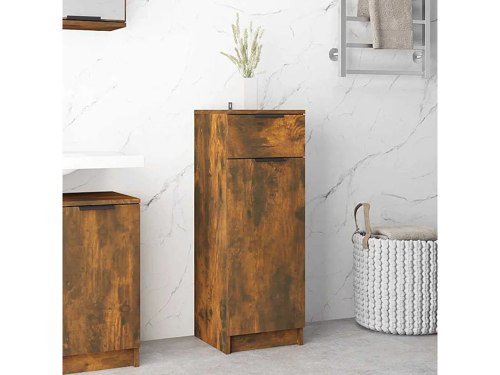 Armadietto Bagno Rovere Fumo 32x34x90 cm in Legno Multistrato
