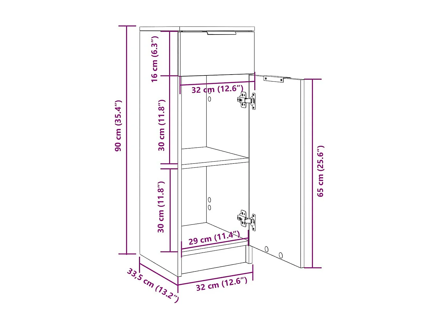 Armadietto Bagno Rovere Fumo 32x34x90 cm in Legno Multistrato