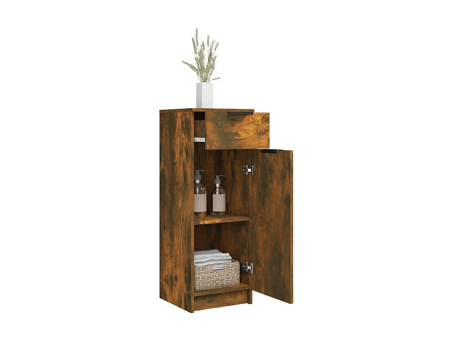 Armadietto Bagno Rovere Fumo 32x34x90 cm in Legno Multistrato