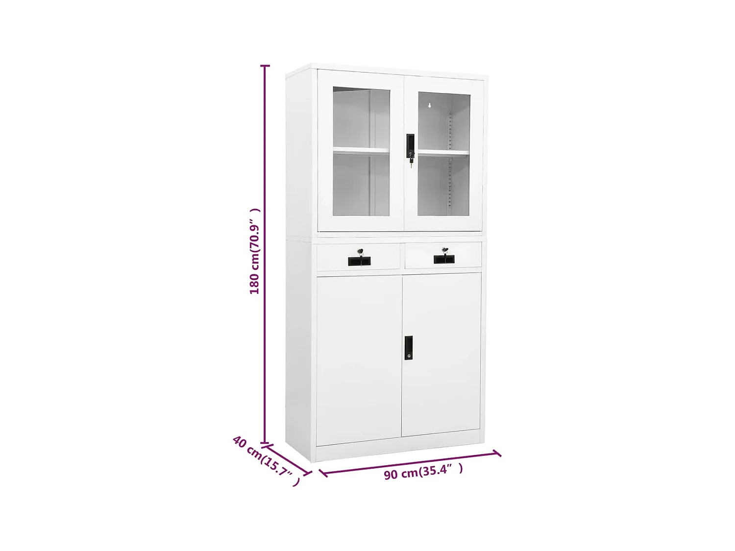 Armoire de bureau Blanc 90x40x180 cm Acier et verre trempé