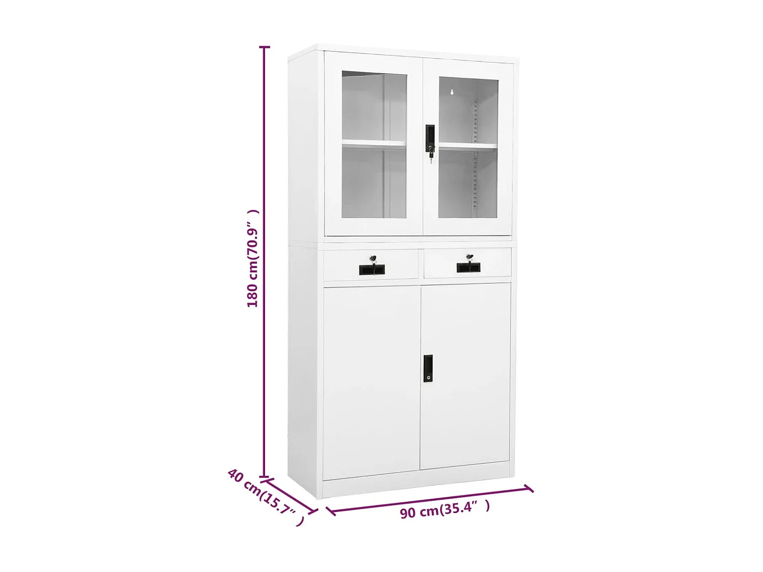 Armoire de bureau Blanc 90x40x180 cm Acier et verre trempé