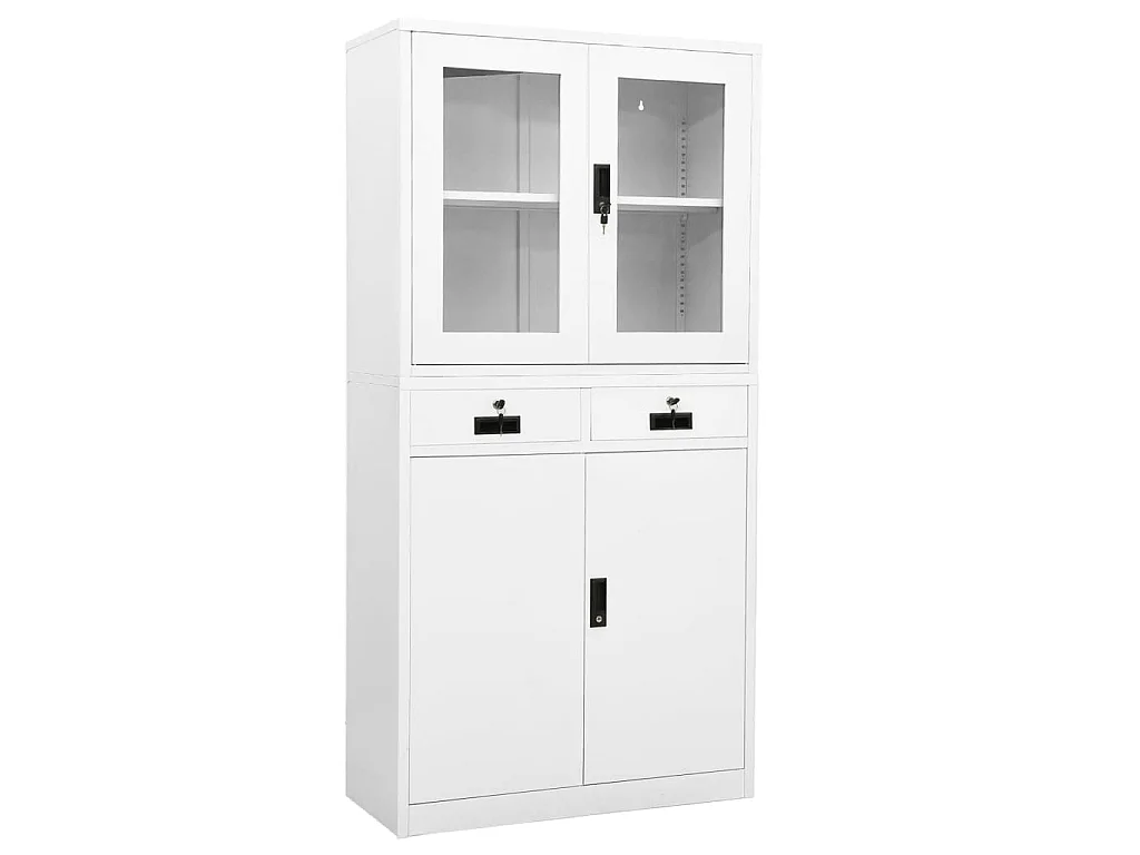 Armoire de bureau Blanc 90x40x180 cm Acier et verre trempé