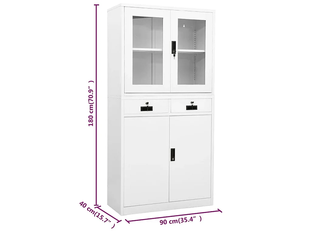 Armoire de bureau Blanc 90x40x180 cm Acier et verre trempé