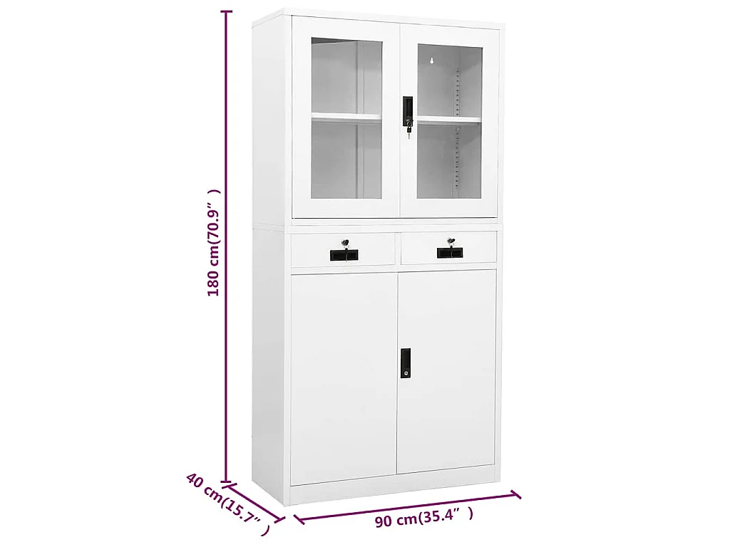 Armoire de bureau Blanc 90x40x180 cm Acier et verre trempé