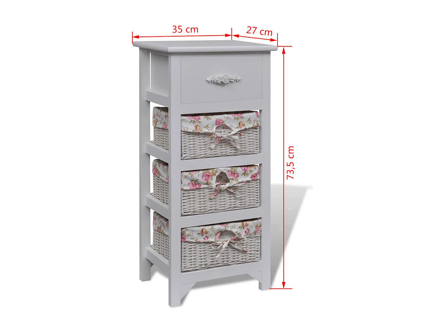 Armoire avec 1 tiroir et 3 paniers Blanc Bois de Paulownia