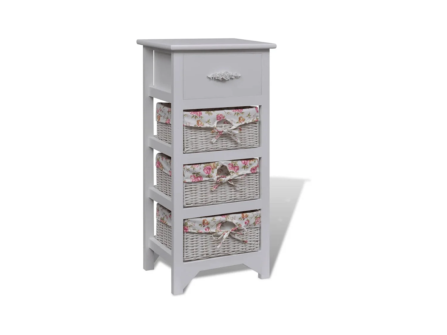 Mobiletto con 1 Cassetto e 3 Cestini Bianco Legno di Paulownia