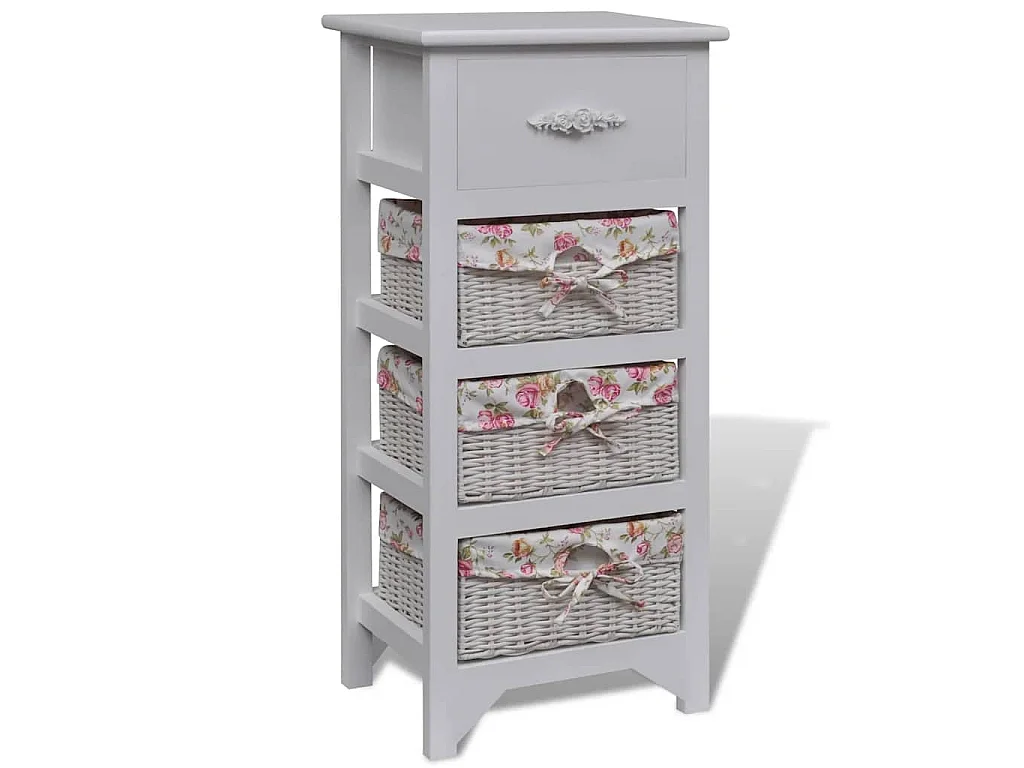 Armoire avec 1 tiroir et 3 paniers Blanc Bois de Paulownia