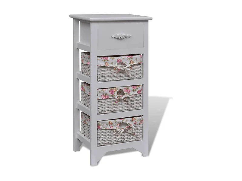 Armoire avec 1 tiroir et 3 paniers Blanc Bois de Paulownia