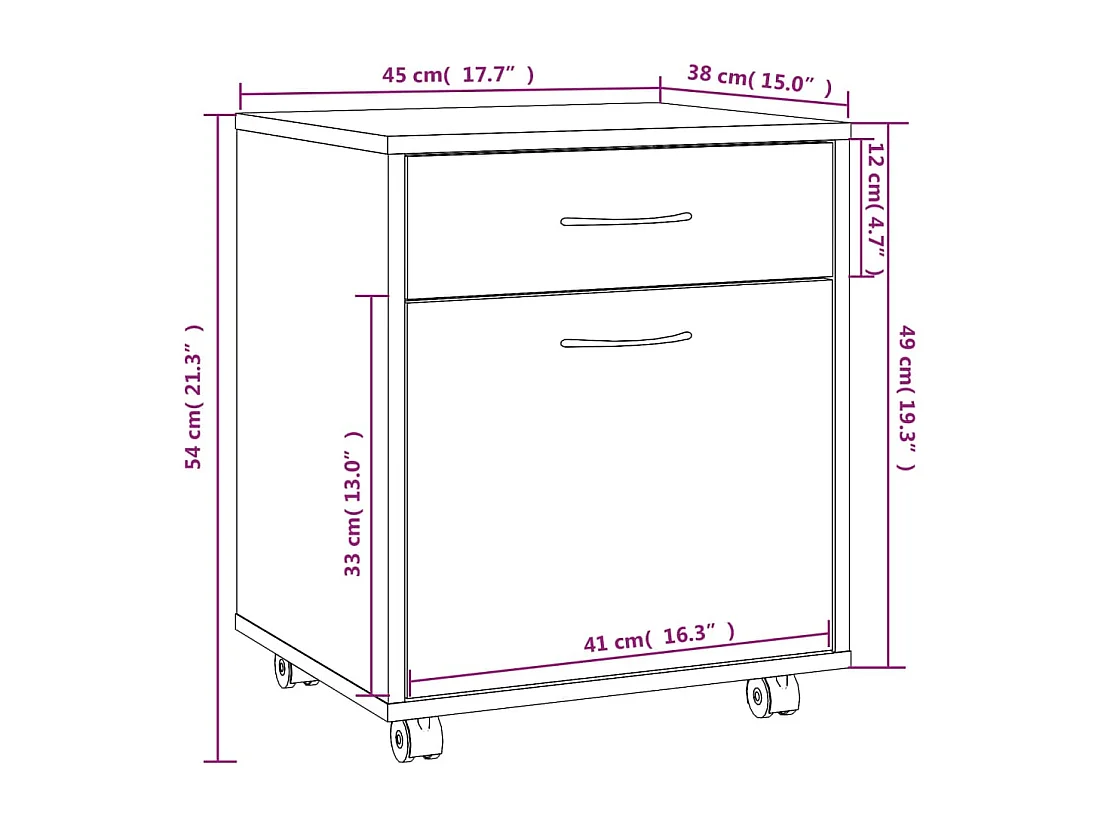 Armario ruedas madera contrachapada roble ahumado 45x38x54 cm