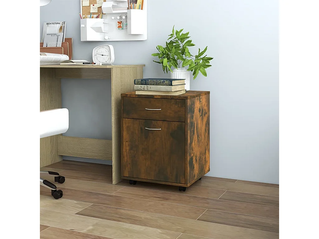 Armoire roulante Chêne fumé 45x38x54 cm Bois d'ingénierie