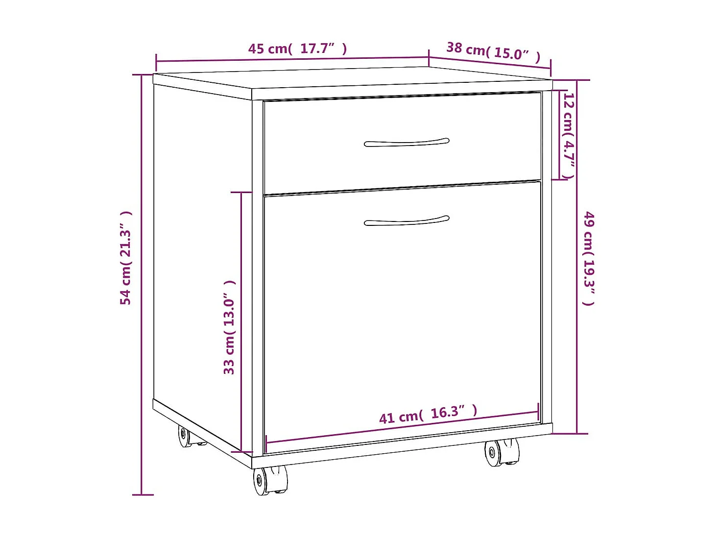 Armoire roulante Chêne fumé 45x38x54 cm Bois d'ingénierie