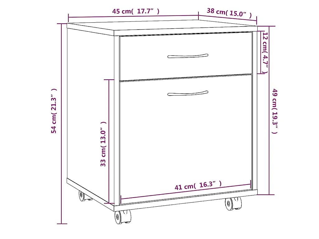 Armoire roulante Chêne fumé 45x38x54 cm Bois d'ingénierie