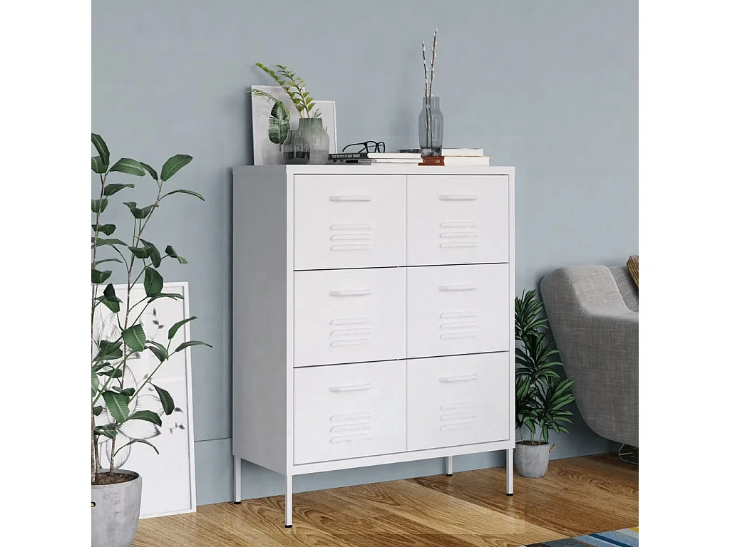 Ladekast 80x35x101,5 cm staal wit