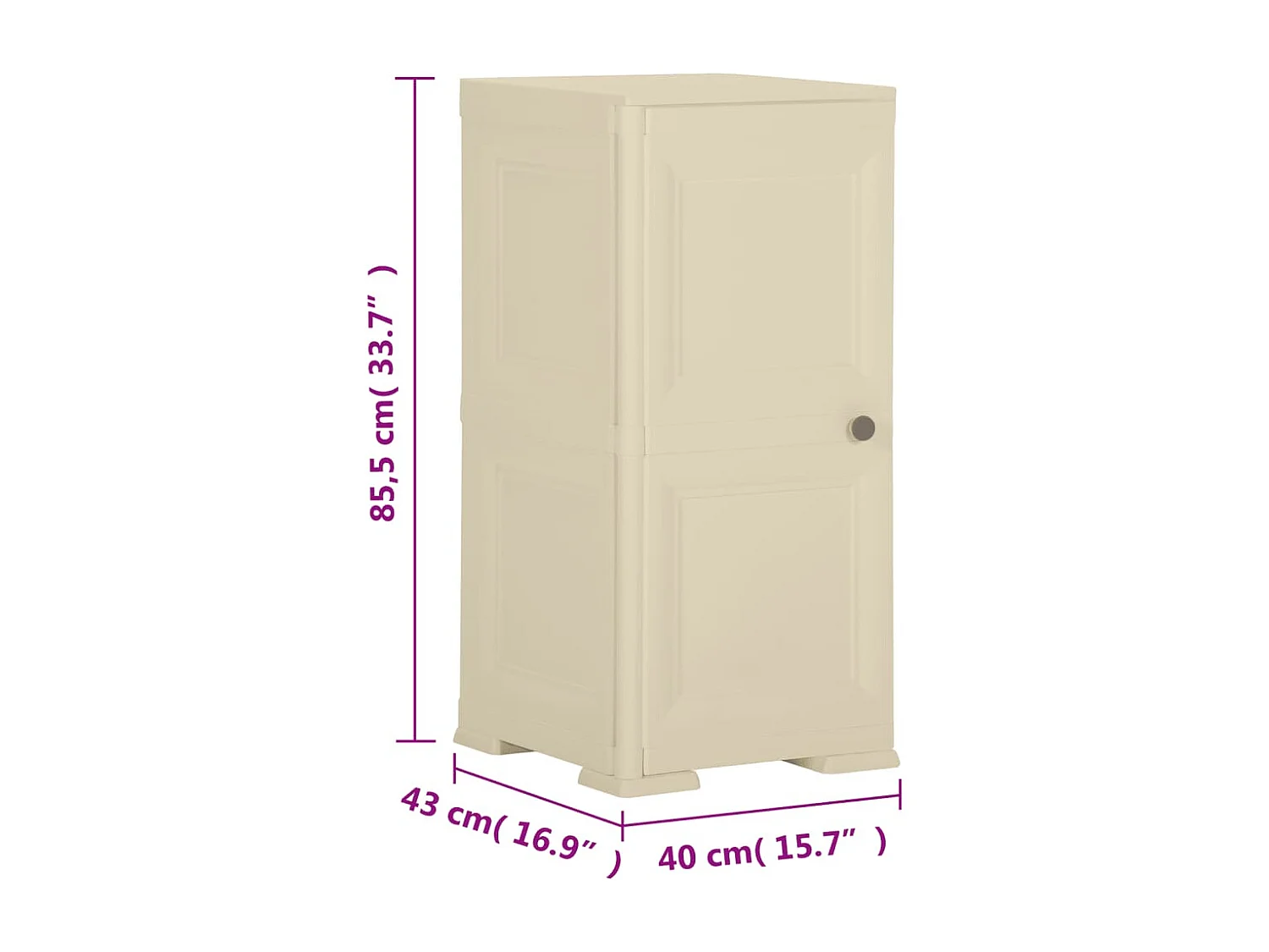 Armário de plástico 40x43x85,5 cm design de madeira branco nata